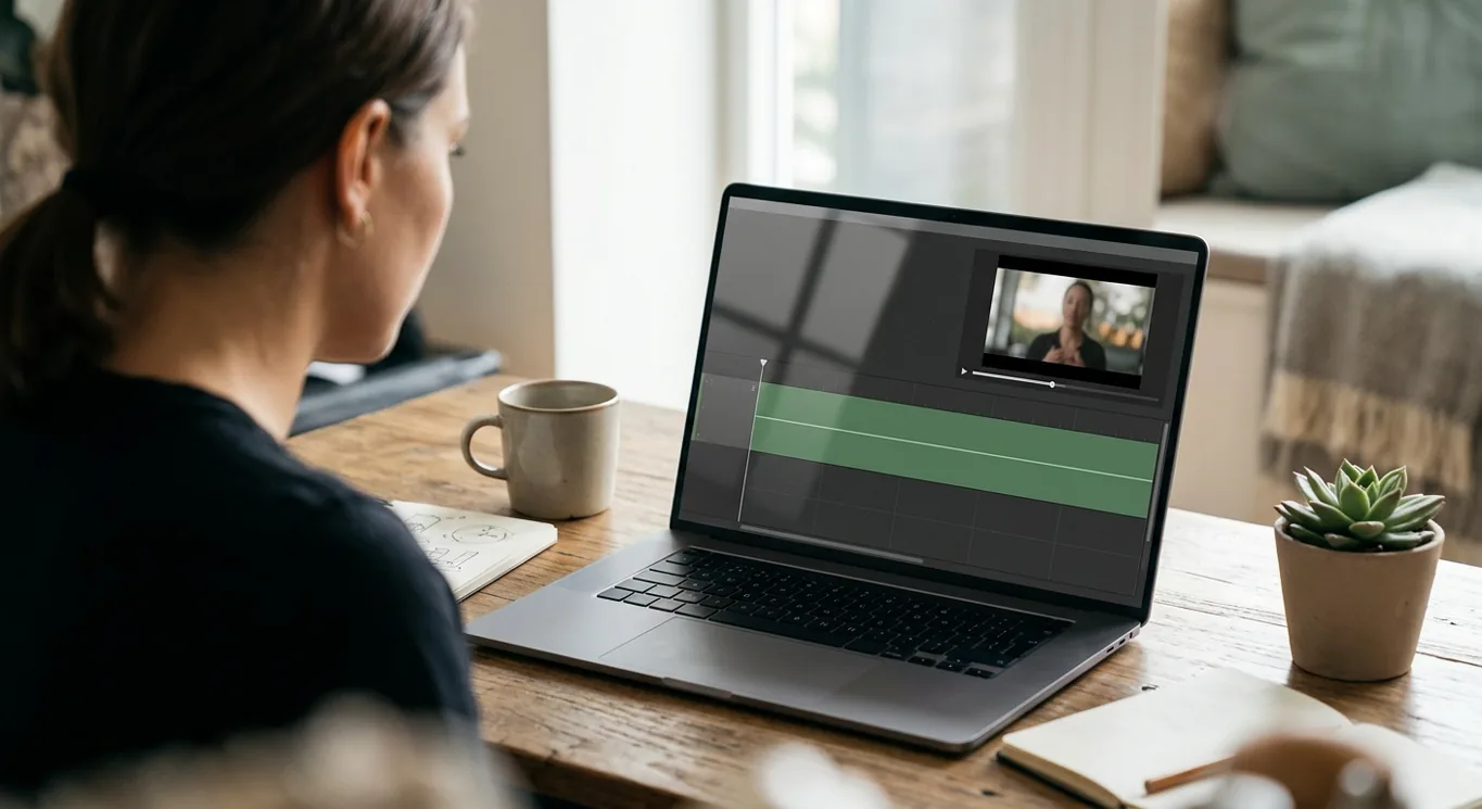 Generated editorial image showing a silent video timeline with no waveform activity.